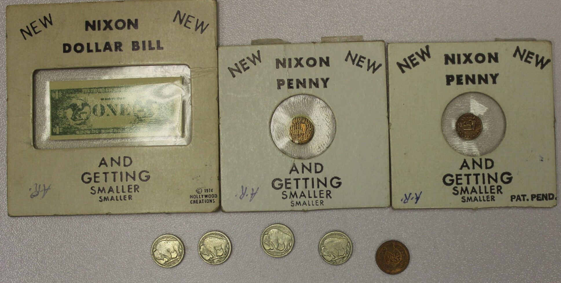 AUCTION- 1974 Nixon Inflation Money Tokens Cents , Nickels & Dollar Bill - Image 2
