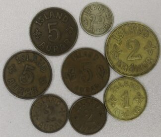 1922-1946 Group of Eight Coins From Iceland
